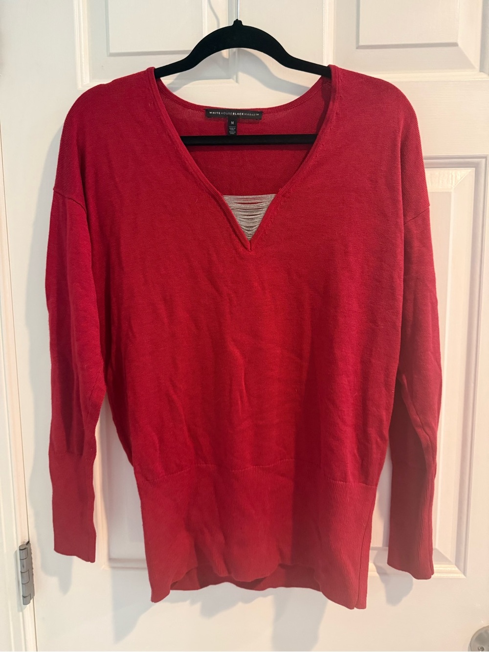 White House Black Market Red V-Neck Sweater